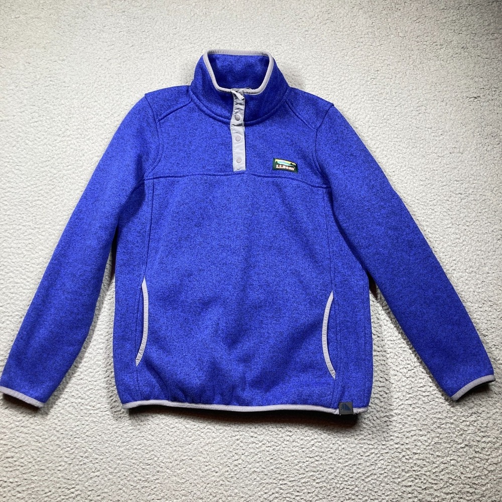 LL‎ Bean Sweater Pullover Womens Sm Petite Blue 1/4 Snap Cozy Outdoor Cabincore